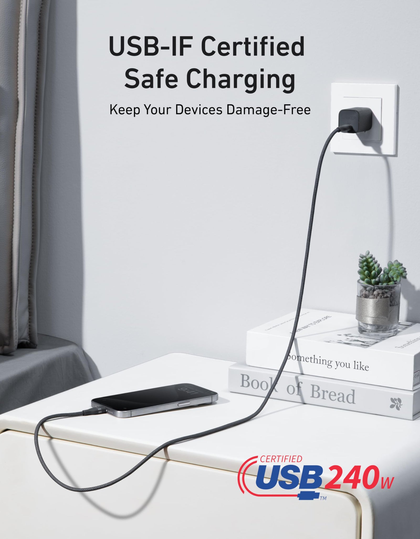 Anker USB-C to USB-C Cable (3 ft / 6 ft, 240W, Upcycled-Braided)