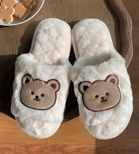 Cute Bear Cotton Slippers for Women in Autumn/Winter