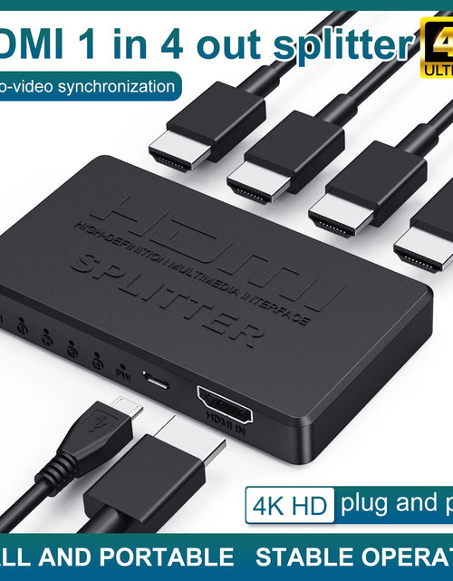 Load image into Gallery viewer, HDMI splitter 1/4 4K mini HDMI 1/4 splitter HD video on screen
