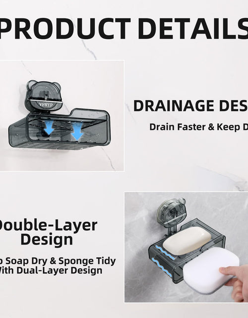 Load image into Gallery viewer, PUOPOSTY 2-Tier Soap Dish with Strong Suction Cup Black 1PCS Shower Holder
