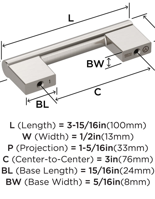 Load image into Gallery viewer, Amerock Versa 3in (76mm) Satin Nickel Cabinet Pull BP55530G10
