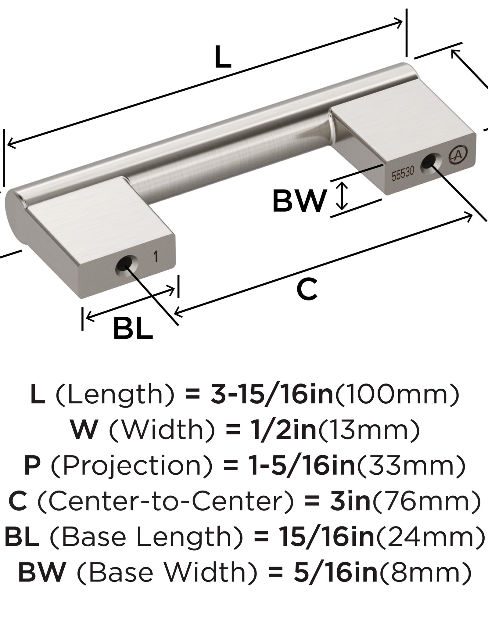 Amerock Versa 3in (76mm) Satin Nickel Cabinet Pull BP55530G10