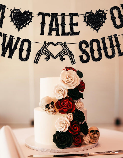 Load image into Gallery viewer, LOVELY BITON A Tale of Two Souls Halloween Wedding Banner Black Paper

