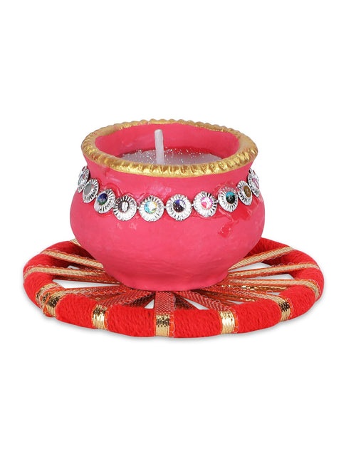 Load image into Gallery viewer, 4OUR FAITH Matki Wax Filled Diya Set Handpainted Terracotta 6 Pc Multicolor
