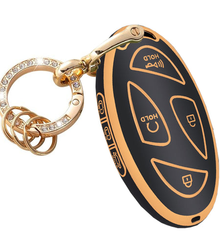 TAPAYICA Hyundai Key Fob Cover 7Buttons Black-Gold for Ioniq 6 Grandeur GN7 KONA