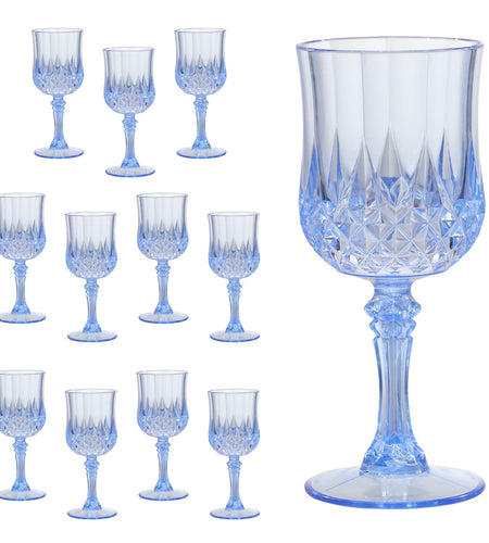 CALBODE Blue Plastic Wine Glasses Set of 12 7oz Unbreakable Reusable Dishwasher