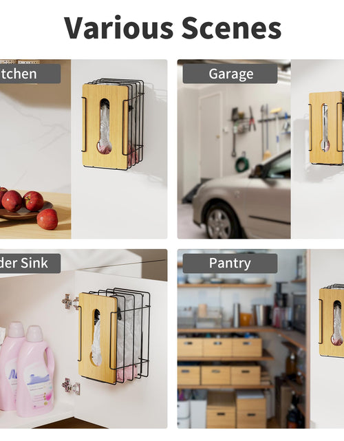 Load image into Gallery viewer, Stylstoreazy 2 Pack Wall Mount Grocery Bag Holder Bamboo Top Black Large
