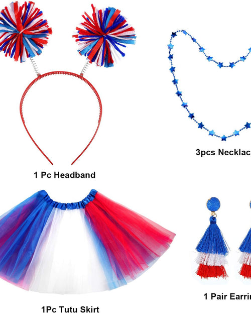 Load image into Gallery viewer, Hicarer 80s Women Tutu Set Pom Pom Headband Necklaces Earrings Red Blue White M
