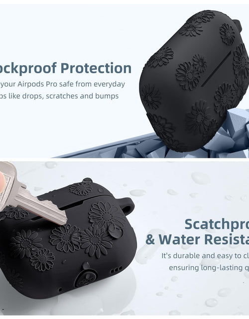 Load image into Gallery viewer, Adorve AirPods Pro 2 Silicone Case Flower Engraved Black Front LED Visible
