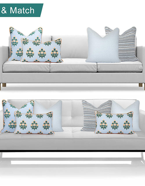 Load image into Gallery viewer, TIDEVERA Throw Pillow Cover Water Repellent Baby Blue Orange Floral 18x18
