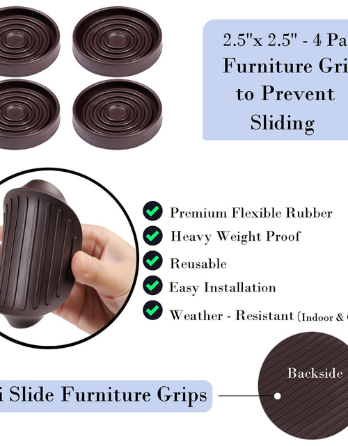 Load image into Gallery viewer, Fursafe&amp;Q Rubber Caster Cups Non Slip Furniture Pads 3" Round 4 Pack Brown
