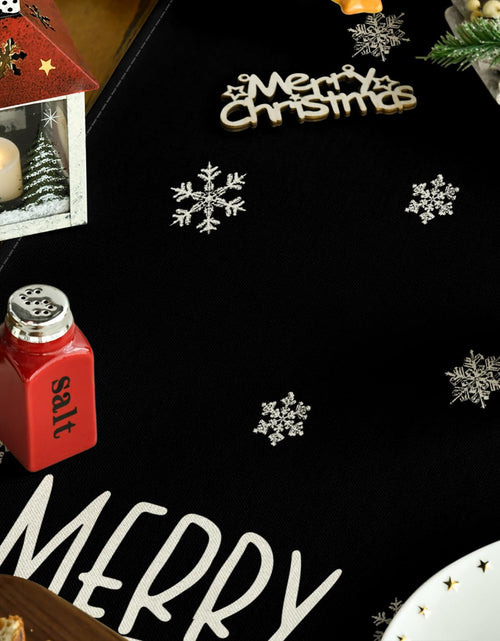 Load image into Gallery viewer, Artoid Mode Xmas Trees Snowflakes Table Runner Black 13x36 Inch
