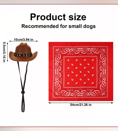 PEUTIER Pet Cowboy Costume Dog Hat & Bandana Brown Red Small