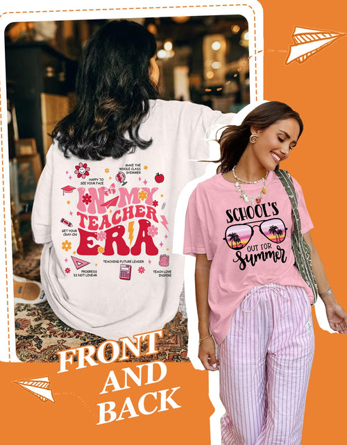 Load image into Gallery viewer, Flafens School's Out Summer Beach Graphic Teacher Shirt Cotton Short Sleeve L
