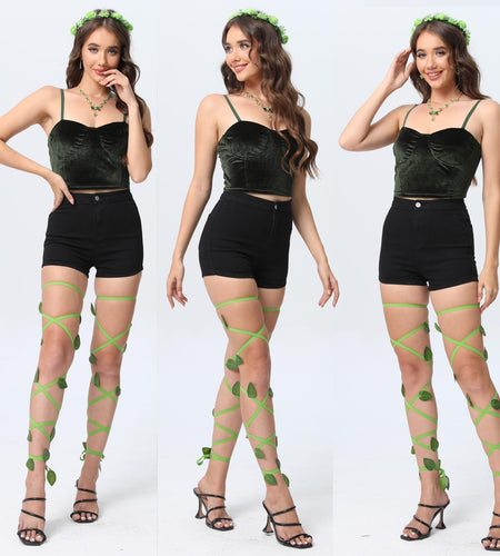 Xintorch Halloween Ivy Rave Leg Wraps Necklace Earrings Hairband Set Green
