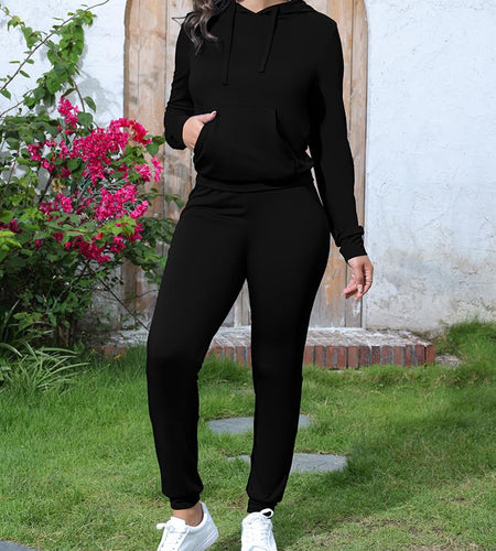 Womens 2 Piece Tracksuit Hoodie Sweatshirt Jogger Set Black M Open Box