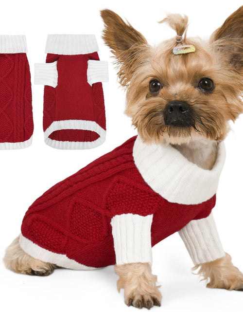 Load image into Gallery viewer, Lorehelina Dog Sweater Argyle Cable Knit Turtleneck Red Size S
