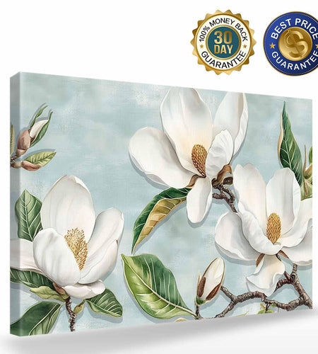 Prime Leader Vintage Framed Canvas Art White Magnolia Flower 12x18