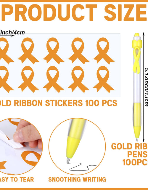 Load image into Gallery viewer, PullCrease Childhood Cancer Awareness Kit 400 Pcs Gold Ribbon Pens Bracelets
