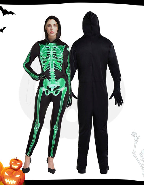 Load image into Gallery viewer, XXLOG Glow in the Dark Skeleton Costume Hooded Jumpsuit Halloween Cosplay Adult
