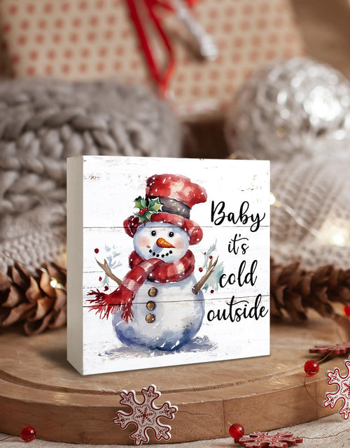Load image into Gallery viewer, XDFVL Wooden Box Sign Baby It's Cold Outside Snowman Christmas 5x5 Inch
