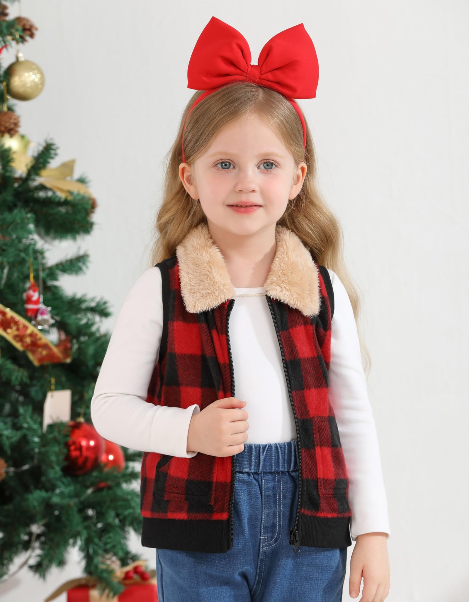 AlisOker Toddler Fleece Buffalo Plaid Puffer Vest Winter Coat Size 3T