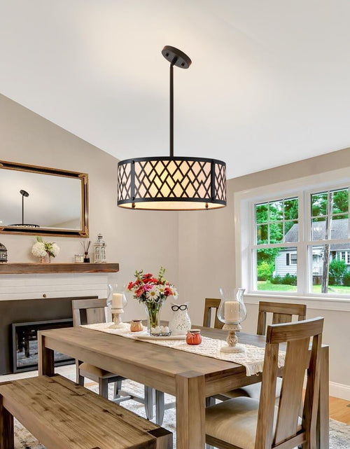 Load image into Gallery viewer, SGLfarmty 15.7in Black Drum Chandelier 3 Light Ceiling Fixture Farmhouse Pendant
