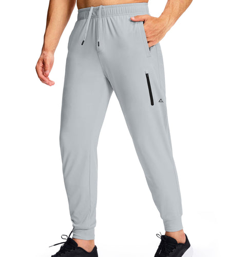 MUZEGE Men's Athletic Joggers Sweatpants Lightweight Running Light Grey Size L