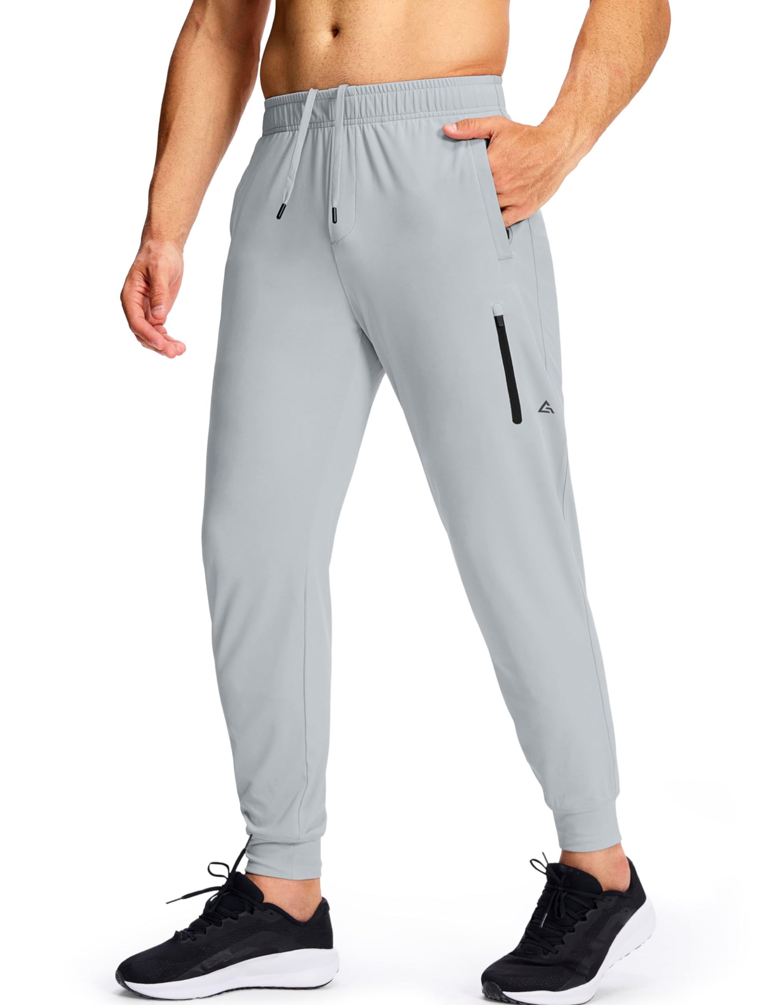 MUZEGE Men's Athletic Joggers Sweatpants Lightweight Running Light Grey Size L
