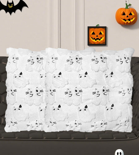 RBQXNW Halloween Pillow Covers 18x18 White Cat Ghost Set of 2 Plush