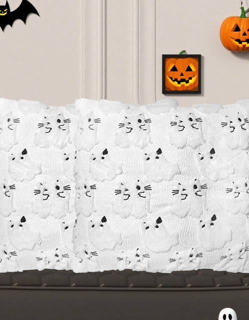 Load image into Gallery viewer, RBQXNW Halloween Pillow Covers 18x18 White Cat Ghost Set of 2 Plush
