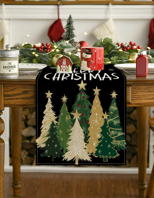 Load image into Gallery viewer, Artoid Mode Xmas Trees Snowflakes Table Runner Black 13x36 Inch
