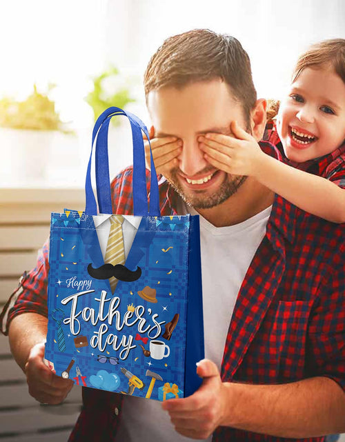 Load image into Gallery viewer, delaimastor 16Pcs Father's Day Non-Woven Gift Bags Blue Black 7.8x3.1x9.8in
