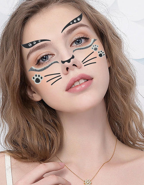 Load image into Gallery viewer, Totelux Cat Face Glitter Tattoos Stickers Temporary Tattoo 2Pcs
