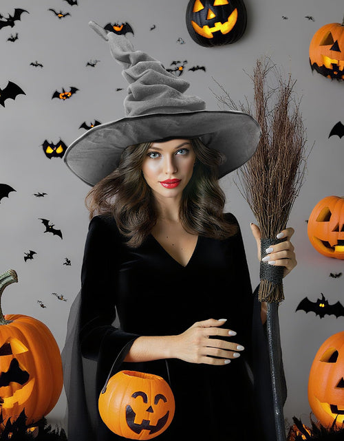 Load image into Gallery viewer, JenPen 2 Pcs Large Halloween Witch Hat Women Velvet Ruched Wide Gray One Size
