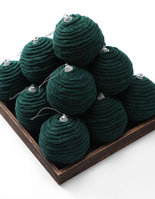Load image into Gallery viewer, Soulchen 15 Pcs 3.15" Large Green Velvet Flocked Christmas Balls Ornaments
