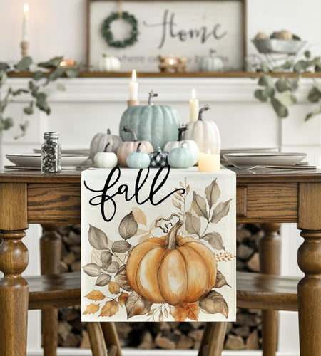 Artoid Mode Pumpkins Eucalyptus Table Runner 13x36 Inch Beige 210 GSM