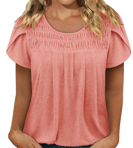 BETTE BOUTIK Women's Asymmetrical Pleated Crewneck Top Orange Pink Size XL