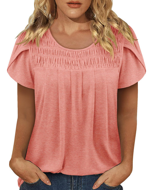 Load image into Gallery viewer, BETTE BOUTIK Women's Asymmetrical Pleated Crewneck Top Orange Pink Size XL
