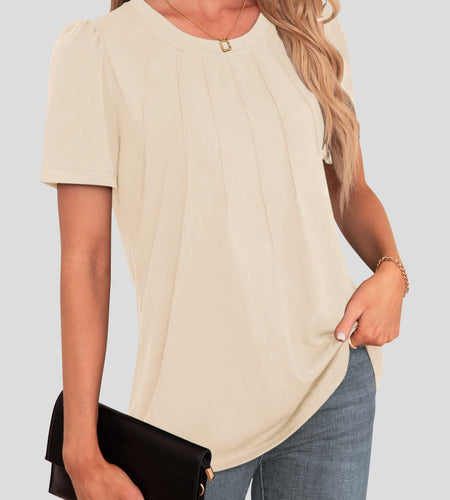 Agnes Urban Womens Pleated Floral Tunic Top Apricot Soft Style Size M