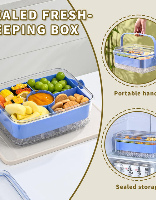 Load image into Gallery viewer, Hegrish Fruit Ice Serving Tray Clear Light Blue 4 Compartments with Lid
