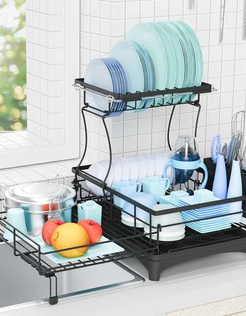 Load image into Gallery viewer, Gtyasm Extendable 2Tier Dish Drying Rack Drainboard &amp; Cutlery Holder Black Large
