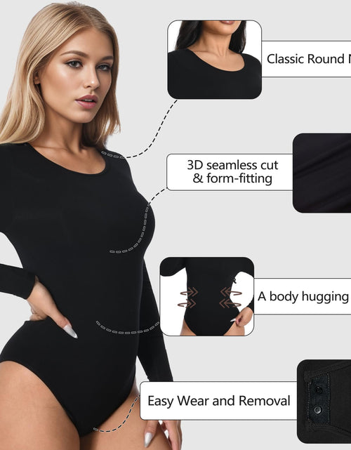Load image into Gallery viewer, +MD Round Neck Long Sleeve Bodysuit Slim Waist Black Size M

