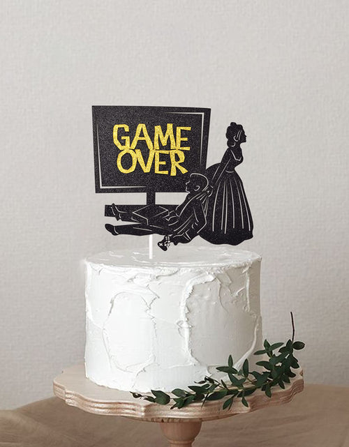 Load image into Gallery viewer, Little Man Game Over Wedding Cake Topper Double-sided Black Glitter 5.5x4.5in
