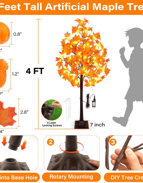 Load image into Gallery viewer, Ciyvotom 4 FT Fall Tree with 63 LED Warm Lights, 3D Pumpkins, Remote, Timer
