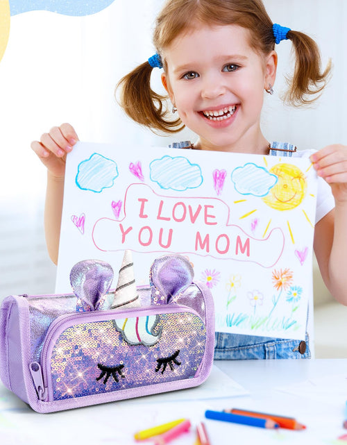 Load image into Gallery viewer, LISEVO 3D Sparkly Pencil Case Purple Cute Sequin Pencil Pouch Girls Kids
