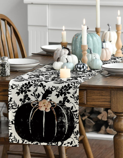 Load image into Gallery viewer, Artoid Mode Pumpkin Leaves Darkness Flower Fall Table Runner Black 13x36 Inch
