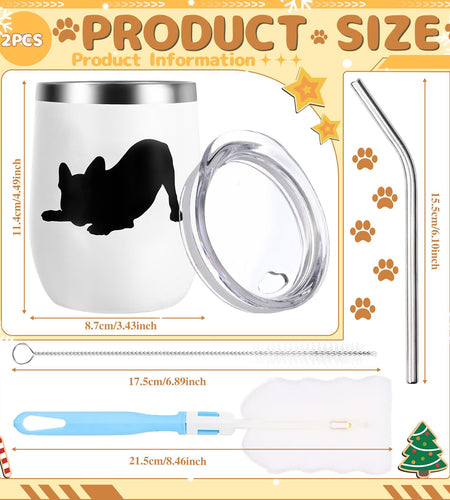 Yoiemivy French Bulldog Insulated Wine Tumbler Set 2, 12oz, Christmas Gift