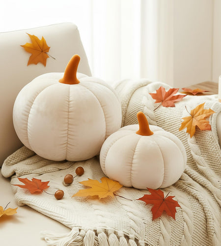 Yookeer 2 Pcs Velvet 3D Pumpkin Throw Pillows White 7''+11''
