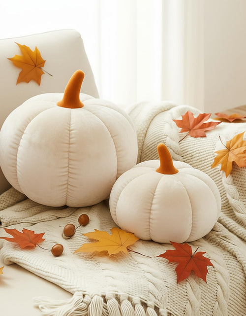 Load image into Gallery viewer, Yookeer 2 Pcs Velvet 3D Pumpkin Throw Pillows White 7''+11''
